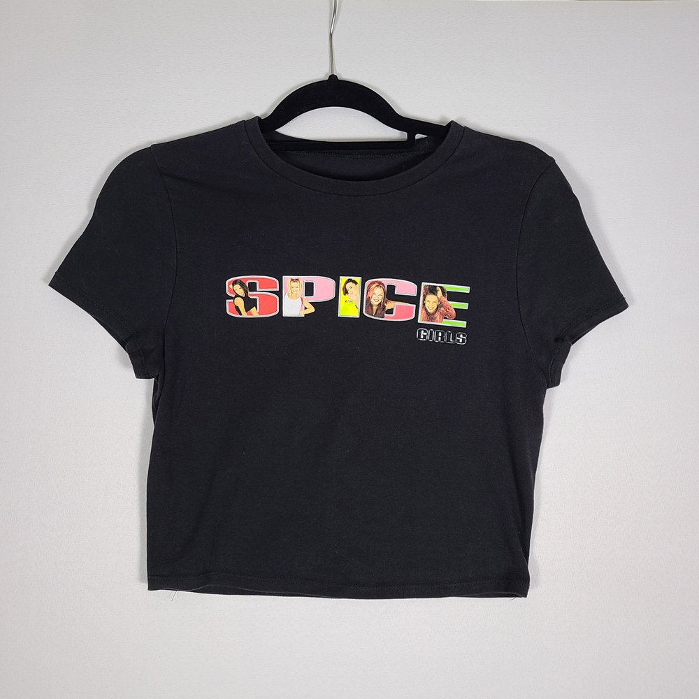 Spice Girls Crop Top Womens Size Large Black Short Sleeve 90s Y2k